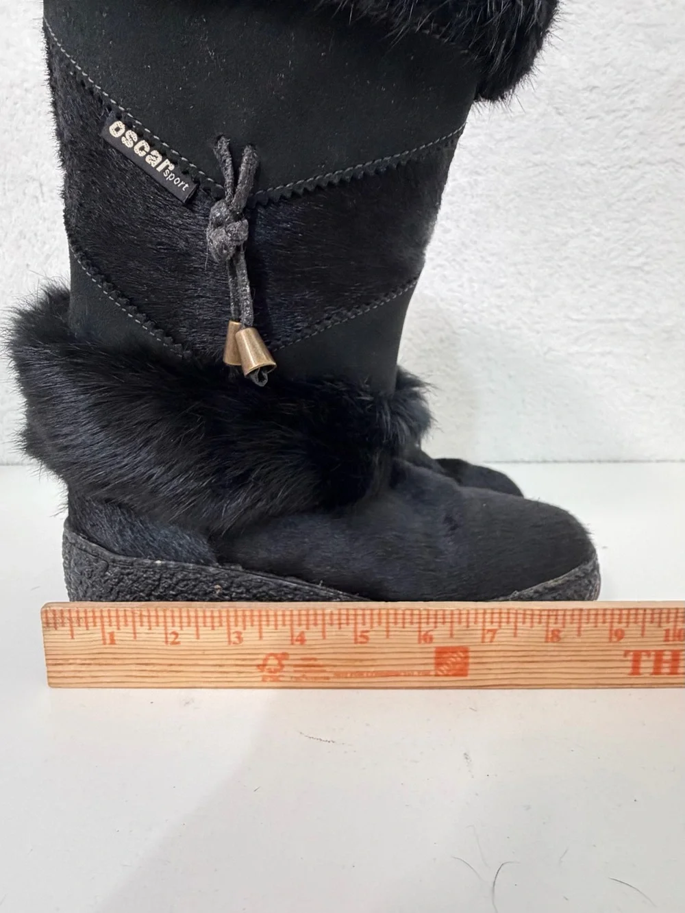 Oscar Sport made in Italy Black Fur Trim Apres Ski Snow Winter Boots Womens 6.5